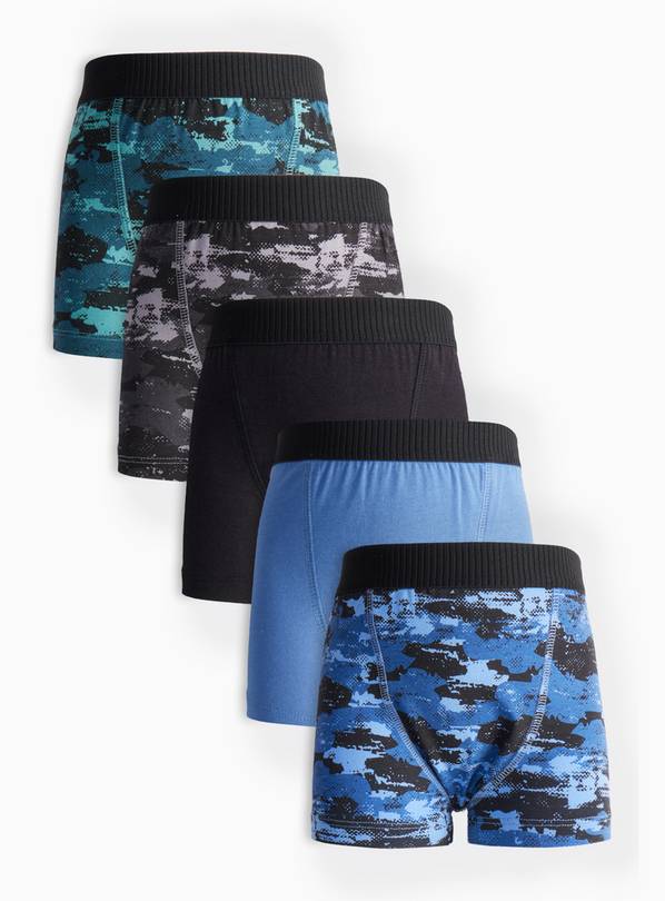 Blue & Black Camo Print Trunks 5 Pack 5-6 years